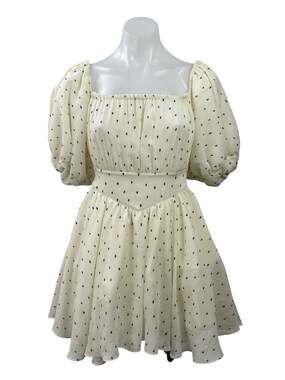 J.Ing Garland Garden White Polka Dot Half Puff Sleeve Flared A-Line Dress Sz XS